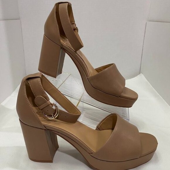 Naturalizer Shoes - Naturalizer Platform Block Heel Sandals Tan Nude Leather Size 8